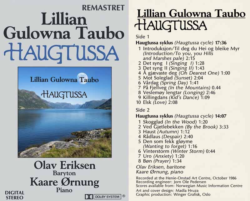 Albumomslag med tekst «HaugTussa», «Lillian Gulowna Taubo» og sporliste